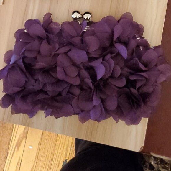 Neiman Marcus Floral Purple Petal Elegant Evening Purse - Picture 4 of 5